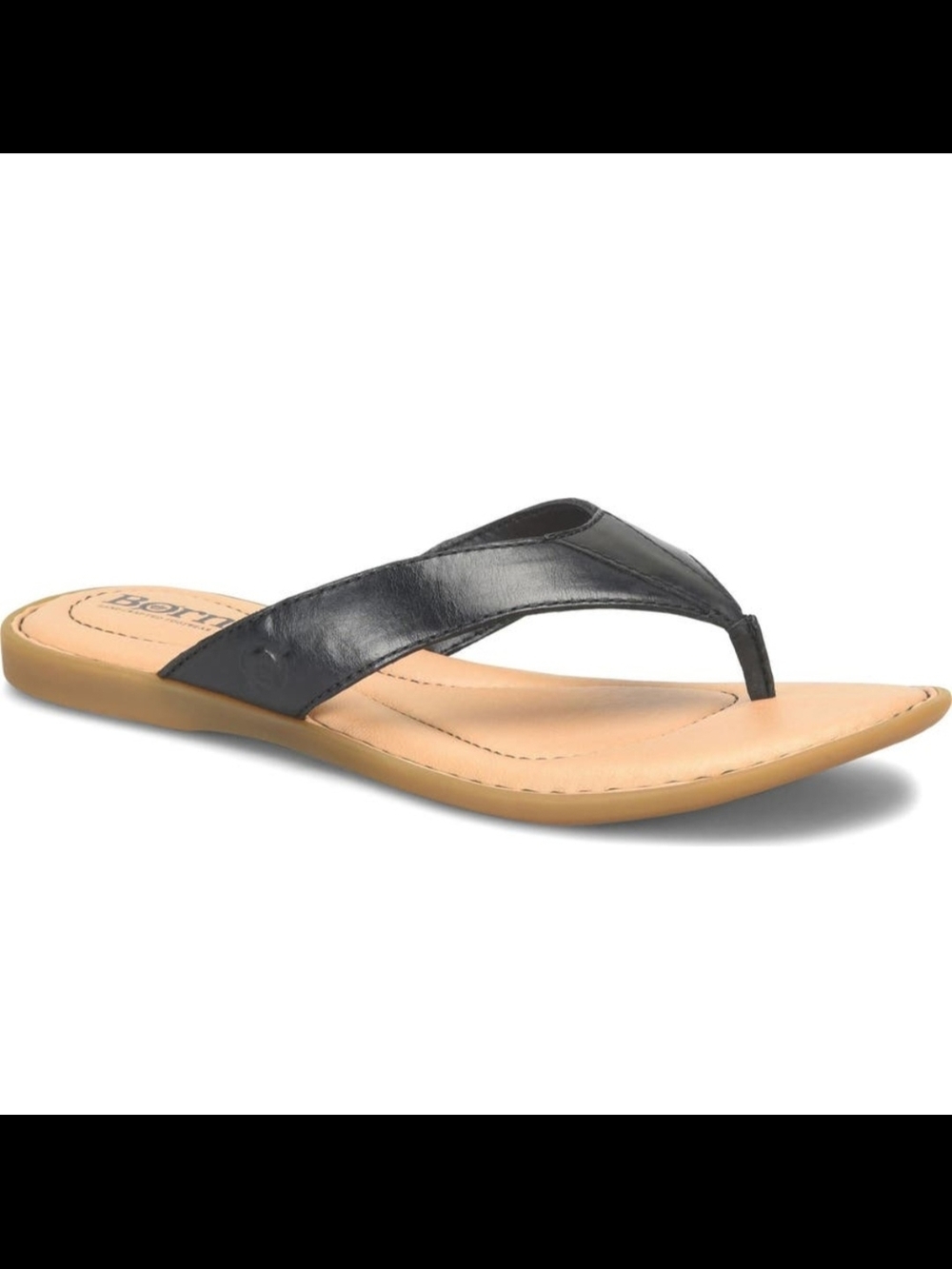 Born Black Leather Thong Sandal with Tan Footbed